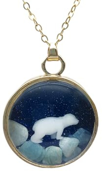 Weiß Eisbär 3D Arktis Bär Sternenhimmel 18K Vergoldet Ketten mit Anhänger | Nordpol, Süße, Tiere, Sternenklarer, Himmel, Halsketten, Damen, Handmade