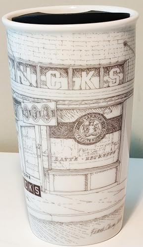 Starbucks The First Coffee Store Pike Place Storefront Soft Touch Ceramic Travel Mug, 12 oz