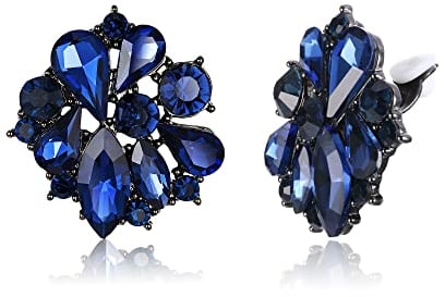 EVER FAITH Blumen-Ohrclips für Damen Mädchen Strass-Kristall Blumen Clips on Ohrringe Navy Blau