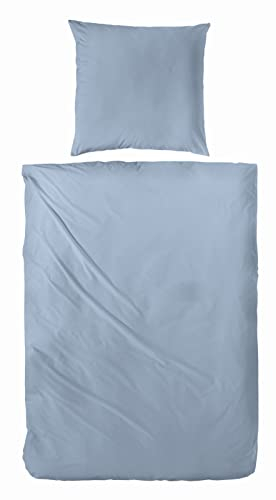 Beddress - Luxus-Satin-Bettwäsche, Uni Rauchblau, 135x200 + 80x80 cm, 100% gekämmte Baumwolle, OekoTex