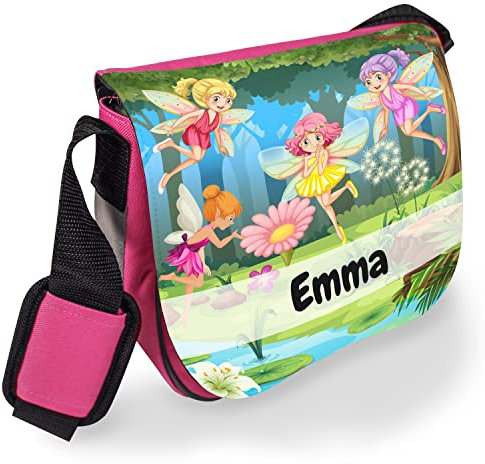 True Statements Kindergartentasche mit Namen für Mädchen und Jungen – Süße Umhängetasche für Kinder mit Namen personalisiert – Kindertasche als Geschenk zur Einschulung, Kita und Freizeit (Pink, Fee)