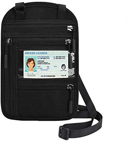 DONGKER Brustbeutel, RFID-Versteckter Reisepass-Tasche mit Mehreren Taschen, wasserdicht Sicherheitshals-Geldbeutel mit RFID-Schutz für Bargeld, Karten, Schlüssel und Reisepass