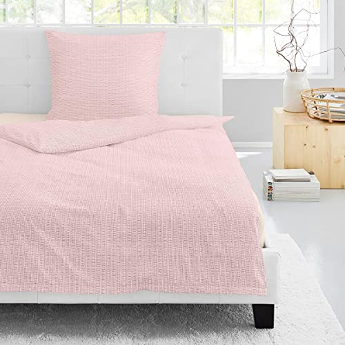 Irisette Seersucker Bettwäsche Easy Uni rosa, 1 Bettbezug 155 x 220 cm + 1 Kissenbezug 80 x 80 cm