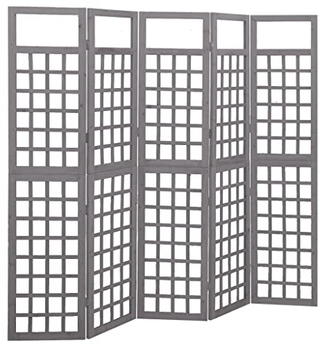 INLIFE 5-TLG. Paravent/Spalier Massivholz Tanne Grau 201,5x180 cm,Grau,10.48KG