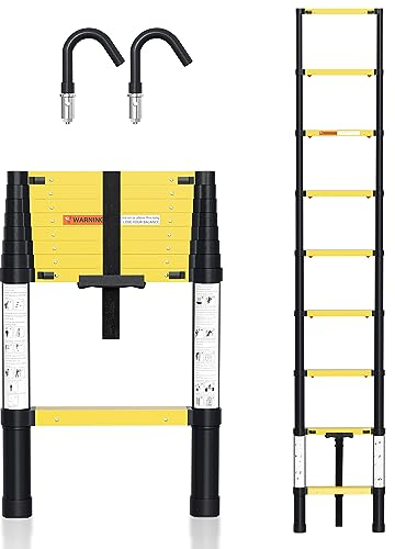 Cecaylie - Scala telescopica in alluminio da 2,6 m, con 2 ganci rimovibili, antiscivolo, multifunzionale, portatile e facile da trasportare, carico massimo 150 kg (nero)