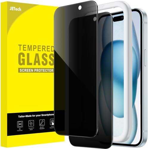 JETech Protection D'écran Anti-Espion pour iPhone 15 Plus 6,7 Pouces, Film en Verre Trempé avec Outil d'Installation Facile, Lot de 2
