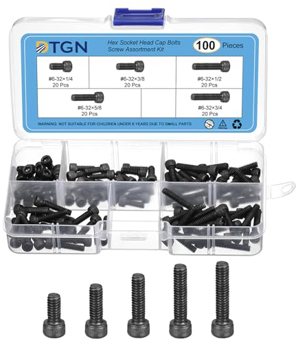 DTGN #6-32 X 1/4, 3/8, 1/2, 5/8, 3/4 (Dxh) Assortiment De Vis À Tête Cylindrique À Six Pans Creux, 100Pcs, Idéal Pour Les Fixations De Meubles, Vis En Acier Au Carbone, Noir