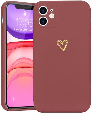 Wirvyuer for iPhone 11 Phone Case with Cute Heart Pattern Soft Shockproof Protective Silicone Case for Women Girls, Red