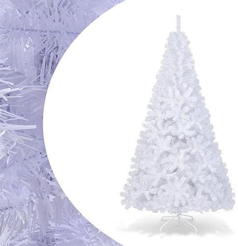 SPOTRAVEL Christmas Tree, Artificial Xmas Tree (Snow White, 8FT/240cm) | with Metal Stand, Indoor Outdoor Traditional Holiday Decoration for Home Office Shop