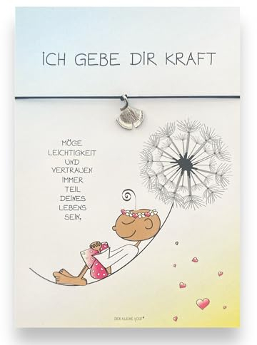 Glücksschmiedin - der kleine Yogi Ich gebe dir Kraft - Grußkarte mit elastischem Armband in DUNKELBLAU und silberfarbenem GINKGO-Anhänger, handgefertigt (Dunkelblau mit Ginkgo)