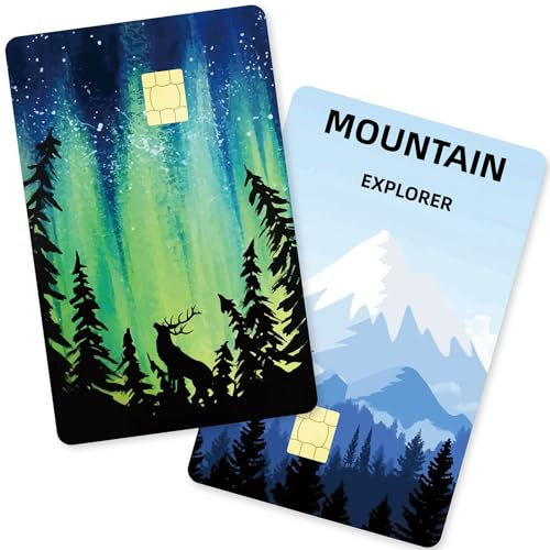 CREATCABIN 8 Blatt Sternenklarer Karten-Skin-Aufkleber Mountain Debit-Kreditkarten-Skins-Abdeckungsset Aurora Personalisierender Bankkartenschutz,Abnehmbare Folie,Wasserdicht Für Bankkarten 186x137mm