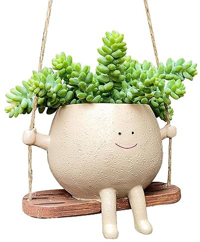 TAOLE Pot À Fleurs Swing Face | Jardinière À Suspendre Intérieur Extérieur | Pot De Fleurs Mural | Pot De Fleurs en Résine avec Visage Sourire Et Balançoire | Murale pour Intérieur Balcon Et Jardin