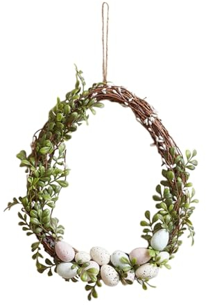 YLLQXI Türkranz Ostern mit Ostereiern, Osterdeko Haustür Willkommenskranz Dekoration zum Aufhängen, Ostern Dekoration Kaninchen Tür Kranz Dekoration, Kranz Ganzjährig Tür Dekoration (Green, One Size)