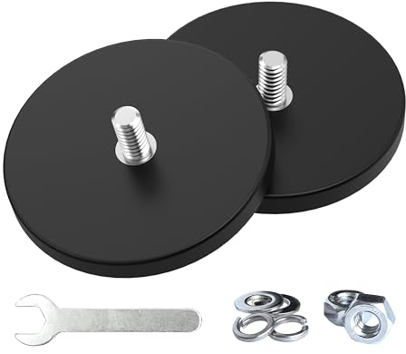 Magnetpro 2 magneti gommati resistenti antiscivolo, antigraffio e anticorrosione, oltre 30 kg di potenza adesiva, con filettatura esterna in acciaio inox da 1/4 -20 e dado in acciaio inox per PTZ,