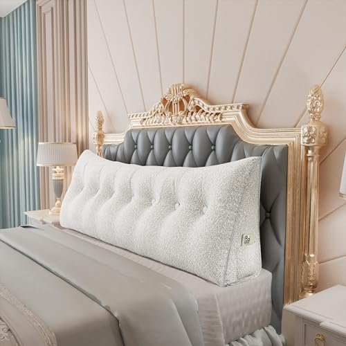 Johnear Keilkissen Lesekissen für Bett und Sofa Lehnenkissen Weißer Samt Kissen 200cm, Rückenkissen Kopfteil Bett Rückenlehne Großes Dreieckiges Lendenkissen