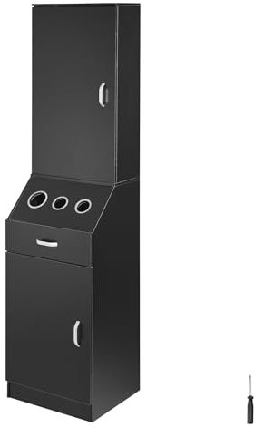 VEVOR Salon-Aufbewahrungsschrank, Friseursalon-Station für Friseure, Friseurstation-Set, mit 3 Haartrocknerhaltern, Schränken und Einer Schublade, schwarz, 44 x 40 x 180 cm