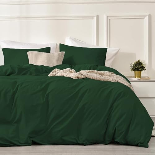 Luofanfei Bettwäsche Baumwolle 220x240 Grün Dunkelgrün Einfarbig Muster Renforce Baumwollbettwäsche Premium Uni Modern Weiche Bettbezuge 240x220 und Kissenbeüge 80x80 cm mit Reißverschluss
