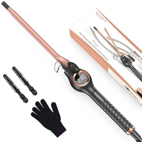 Arricciacapelli da 9 mm BESTOPE PRO,Ferro Arricciacapelli per piccoli riccioli,Ferro Capelli con Scelta di Temperature,Arricciacapelli a Riscaldamento Rapido,Ferro per Capelli con Ampio Display LCD