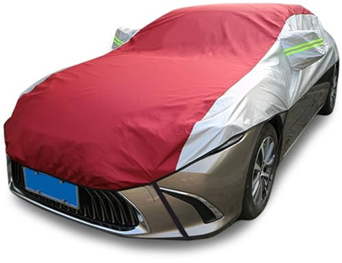 LinGKon Halbgarage Autoabdeckung für Mazda Miata MX-5 (2016-2024), Auto Abdeckplane Wasserdicht Atmungsaktiv Sonne Staub Schutz,Autoplane Outdoor mit Reflektierenden Streifen(Silver-Red)