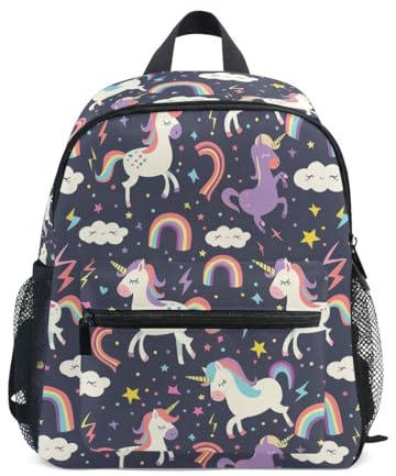 CHIFIGNO Rucksack für Kinder, Kleinkind, Schultasche, Kindergarten, niedlicher Rucksack mit Namensschild, für Jungen und Mädchen, 3–7 Jahre, Schulanfang, Niedliche Einhörner und Regenbögen, 3, Small
