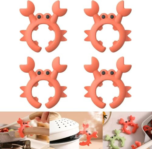 Crab Utensil Holder, Silicone Crab Spatula Spoon Holder, 4PCS Creative Crab Shaped Spatula Rack, Silicone Utensil Rest, Anti Scalding Silicone Spoon Holder, Kitchen Utensil Holder for Pot Pan (Red)