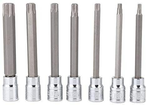 Drive Extra Long Torx Star Bit Socket Set 7Pcs 3/8inch Sockets Bits, Chrome Vanadium Steel, Extra Long, Professional Tool for Difficult to Places