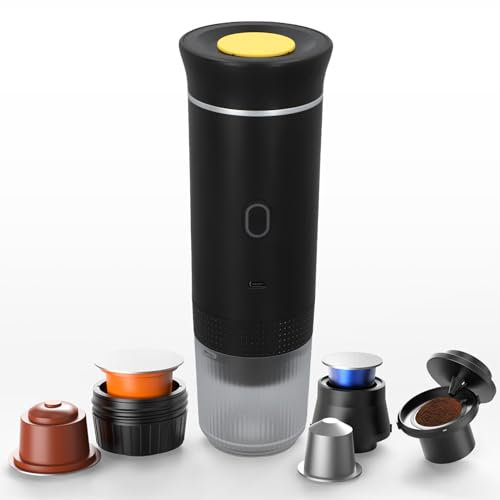 Yunir Portable Electric Coffee Machine, Self Heating Travel Coffee Maker with Capsule Design, 15 Bar Pressure, Safe Material, Coffee Maker for Travel Office Car