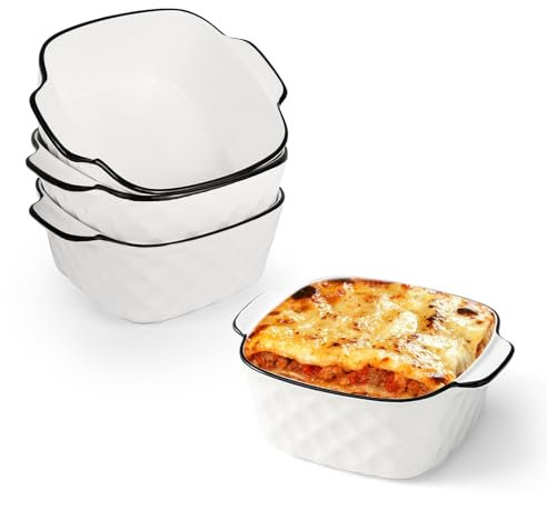 IHONYI 4PCS Lasagne Dish - 13Oz Ceramic Oven Dish,400ml Small Ceramic Baking Dish,Traditional Square 12cm Baking Pan With Handles
