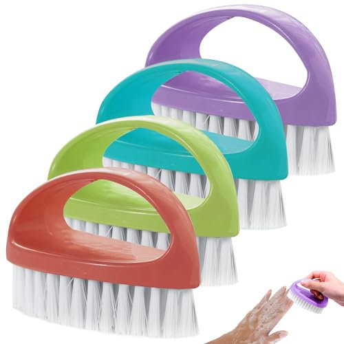 Deilonie Nail Scrubber, 4PCS Nail Cleaning Brushes, Plastic Handle, Multicolor, Nylon Bristles, Round Head, Heavy Duty, Portable, Family Sharing