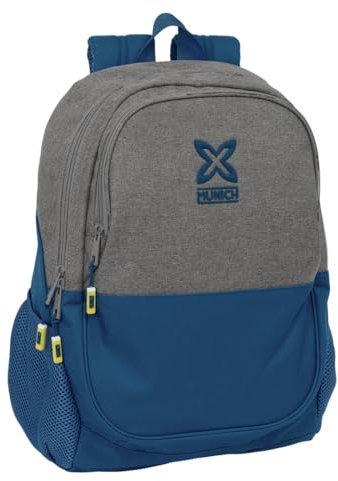 München Street Schulrucksack für Kinder, ideal für Kinder verschiedener Altersgruppen, bequem und vielseitig, Qualität und Widerstandsfähigkeit, 32 x 16 x 44 cm, grau/blau, M, Casual