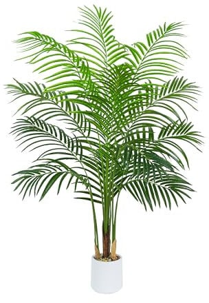 TXABL Artificial Palm Tree Indoor Plants 120 CM Fake Areca Palm Plant in White Pot, Faux Tropical Floor Plant Artificial Silk Plants for Home Office Living Room Farmhouse Modern Decor Indoor Outdoor