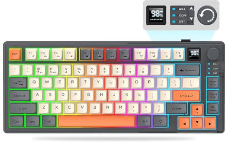 Mechanical Keyboard, 75% Wireless Gaming Keyboard with Display& Volume Knob, BT/2.4G/USB-C, RGB Gaming Keyboard with PBT Keycaps, 2000mAh Battery, Software Support for PC Laptop Windows (Black)
