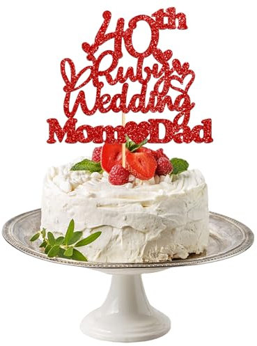 Topper per torta per anniversario di matrimonio, regalo di anniversario di matrimonio, decorazione per torta nuziale, decorazioni per torte a forma di cuore, forniture per feste (rubino 40)