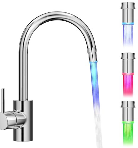 Dyaucwpo LED Wasserhahn, Wasserhahn Aufsatz mit 3 Farben Temperaturkontrolle, Filtergitter, Belüfter Waschbecken, Ohne Batterie, Zubehör für Restaurants, Badezimmer, Küche, Bad, Bad Becken Waschbecken