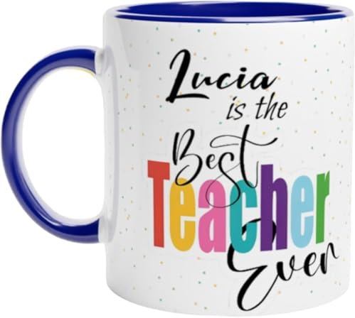 TAZALAND | Taza Personalizada Profesores | 350 ml | Regalos Originales Para Profes | Taza Día fin de curso | Apta para Microondas | Ideal Para Regalos Personalizado | Best Teacher (AZUL)