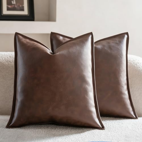Neelvin 2er Set Dekorativen Kissenbezüge aus Kunstleder luxuriöse Zierkissenbezüge Moderne Kissenbezüge Kissenhüllen für Sofa Wohnzimmer und Schlafzimmer 50x50cm Dunkelbraun