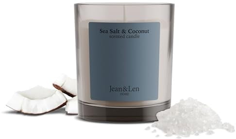 Jean & Len Scented Candle Sea Salt & Coconut, vegan, 195 g | Mit Sheabutter, Brenndauer ca. 40 Stunden, minimalistisches Design, exotischer Duft