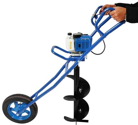 Erdbohrer Benzin 2-Takt Erdlochbohrer Pfahlbohrer Gartenbohrer 52CC 1460W Motorbohrer mit Rad und Bohrer