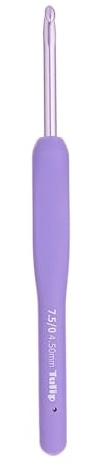 Tulip Etimo Murasaki Häkelnadel - Ergonomische Häkelnadel aus Aluminium mit Soft-Griff, Leicht und Mit Glatter Spitze für Alle Garnarten, Violetter Griff, 4.50mm - 1 Stück