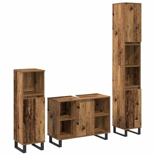 vidaXL Bathroom Furniture Set with Door 3 pcs Brown 30 x 30 x 180 cm, Modern Bathroom Storage, Minimalist Bath Organizer, Space-Saving Unit, Durable Shelving for Contemporary Home Decor