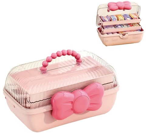 Bssowe Boîte de Rangement pour Accessoires Cheveux, Rose | Organisateur 3 étages, Jolie Boîte à Bijoux pour Fille, Idéale pour Artisanat et Accessoires