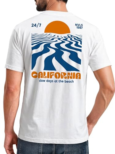 Neverless® Backprint Tshirt Herren California Beach Retro Sommer Grafikshirt Baumwolle Fashion Streetstyle Fashion Weiss 3XL