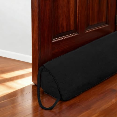 Boudin De Porte 92 cm, Protection Contre Le Vent Et Le Bruit pour Porte Et Fenêtre, Tissu Lavable, Poids Lourd, Joint De Porte Et Fenêtre Anti-Courant D’air (Noir)