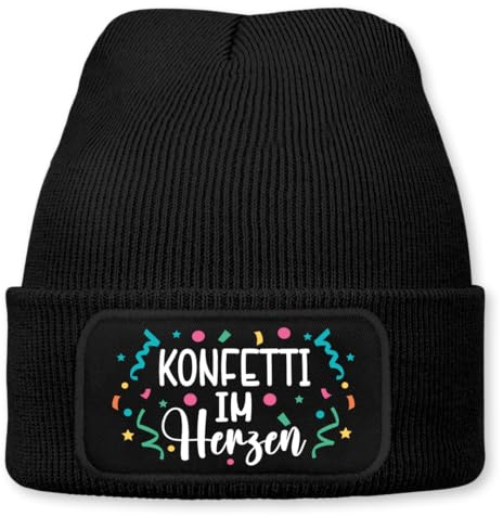 Prozente Momente Konfetti im Herzen – lustige Wintermütze | Beanie für Damen & Herren, warm, elastisch & Unisex, Strickmütze mit Patch & Druck, perfekt für Après-Ski, Weihnachtsmarkt & Fasching