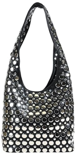 Dianzan Hobo-Tasche Aus Leder Nieten Für Damen, Y2k-Nieten, Eimer-geldbörse Für Damen, Trendige Kleine Y2k-Schultertasche