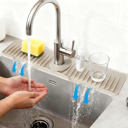 Tappetino per rubinetto da 61 cm, paraspruzzi per lavello da cucina, inclinazione di 8°, autosvuotante, tappetino per lavello da cucina, paraspruzzi, paraspruzzi dietro il rubinetto, tappetino