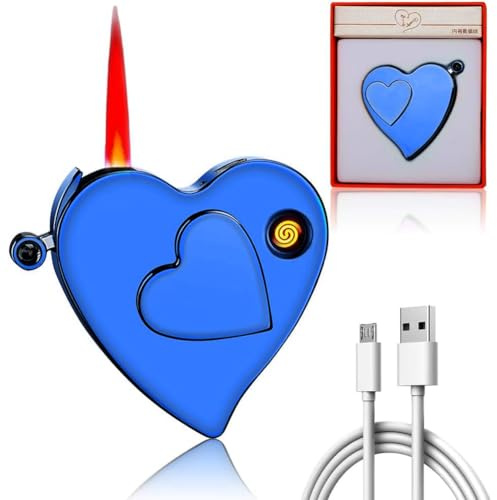 LOMUG Feuerzeug Elektrisch, USB Aufladbar Elektro Lichtbogen Feuerzeug, Geschenke für Männer, Männer Papa Man (Blau-Liebe)