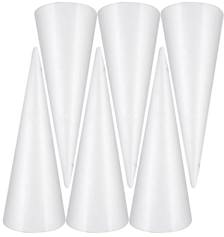 FOMIYES 6 Coni di Schiuma Bianca in Polistirolo 30 CM Coni Floreali e per Lavoretti Natalizi Base Robusta per Decorazioni Artigianali Alberi di Natale Matrimoni e Feste