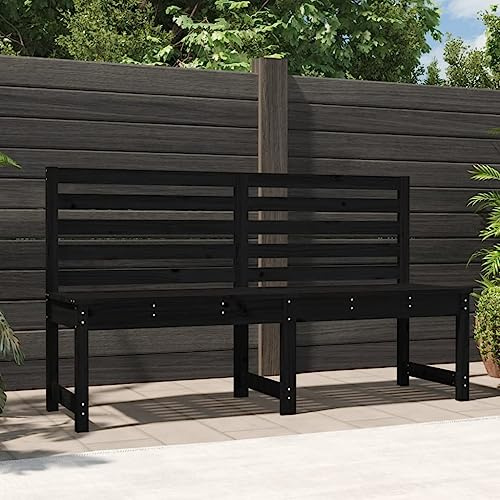 VIHHQGC Gartenbank Schwarz 157,5 cm Massivholz Kiefer mit Rückenlehne und Lattenrost-Design für Terrasse Balkon Garten Outdoor Sitzbank Holzbank Parkbank