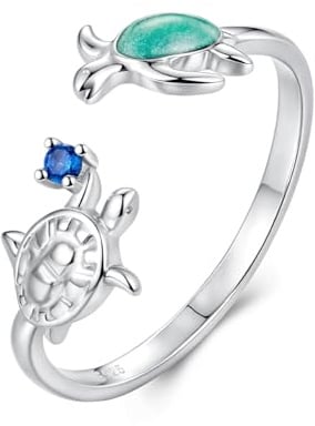 Kerraom Schildkröte/Seestern Rings Verstellbar 925 Sterling Silber, Frauen, Mädchen, Männer,Schildkröte Ring, Meerestiere Design,Seestern Ring,Versprechensring,Stackable,Geburtstag Geschenk